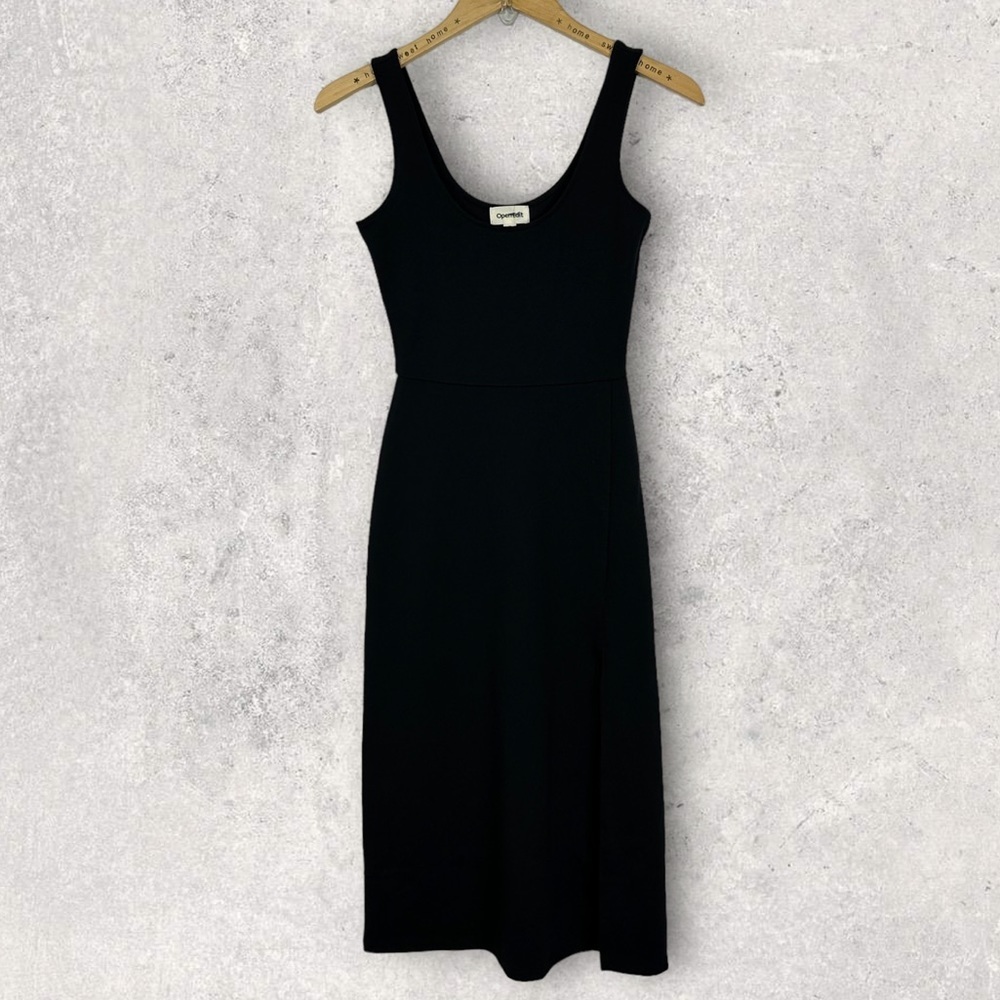 NEW Nordstrom 2022 Open Edit Scoop Neck Midi Dress Black Size XS Minimalist NWOT - Picture 3 of 11